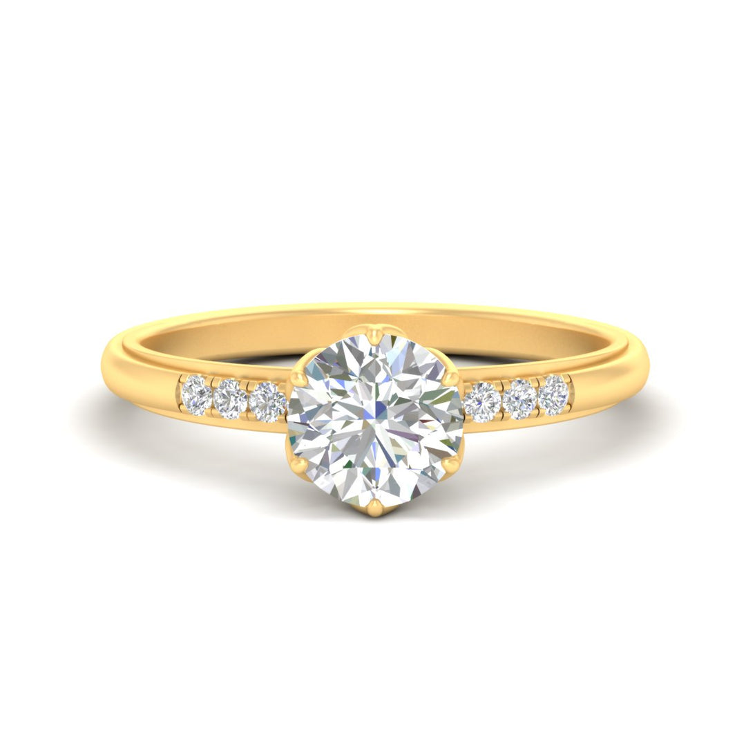Colored Fancy Lab Scalloped Tulip Round Cut Diamond Ring