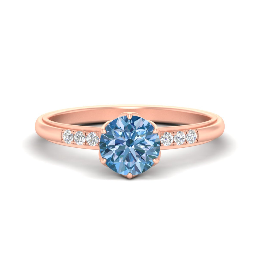 Colored Fancy Lab Scalloped Tulip Round Cut Diamond Ring