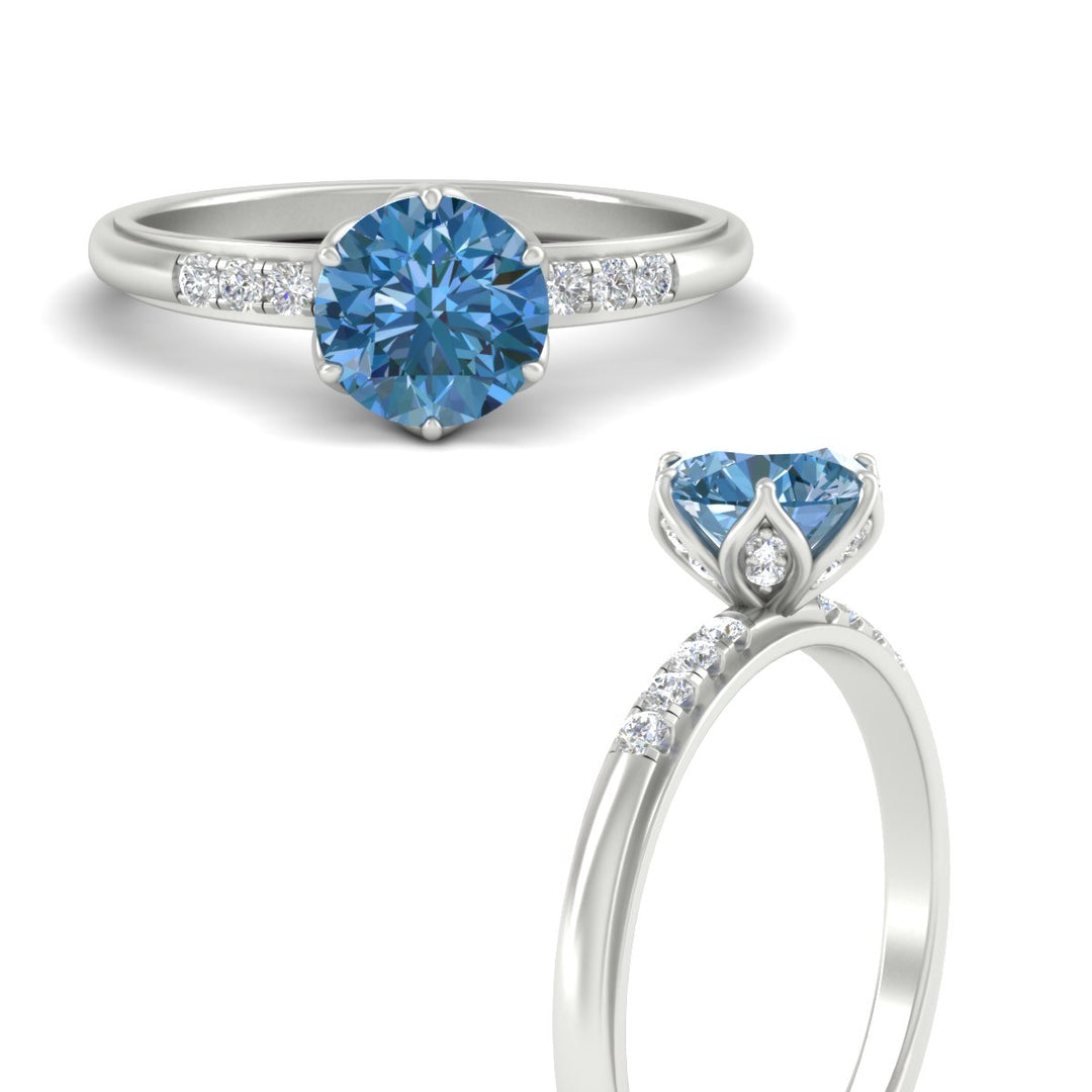 Colored Fancy Lab Scalloped Tulip Round Cut Diamond Ring