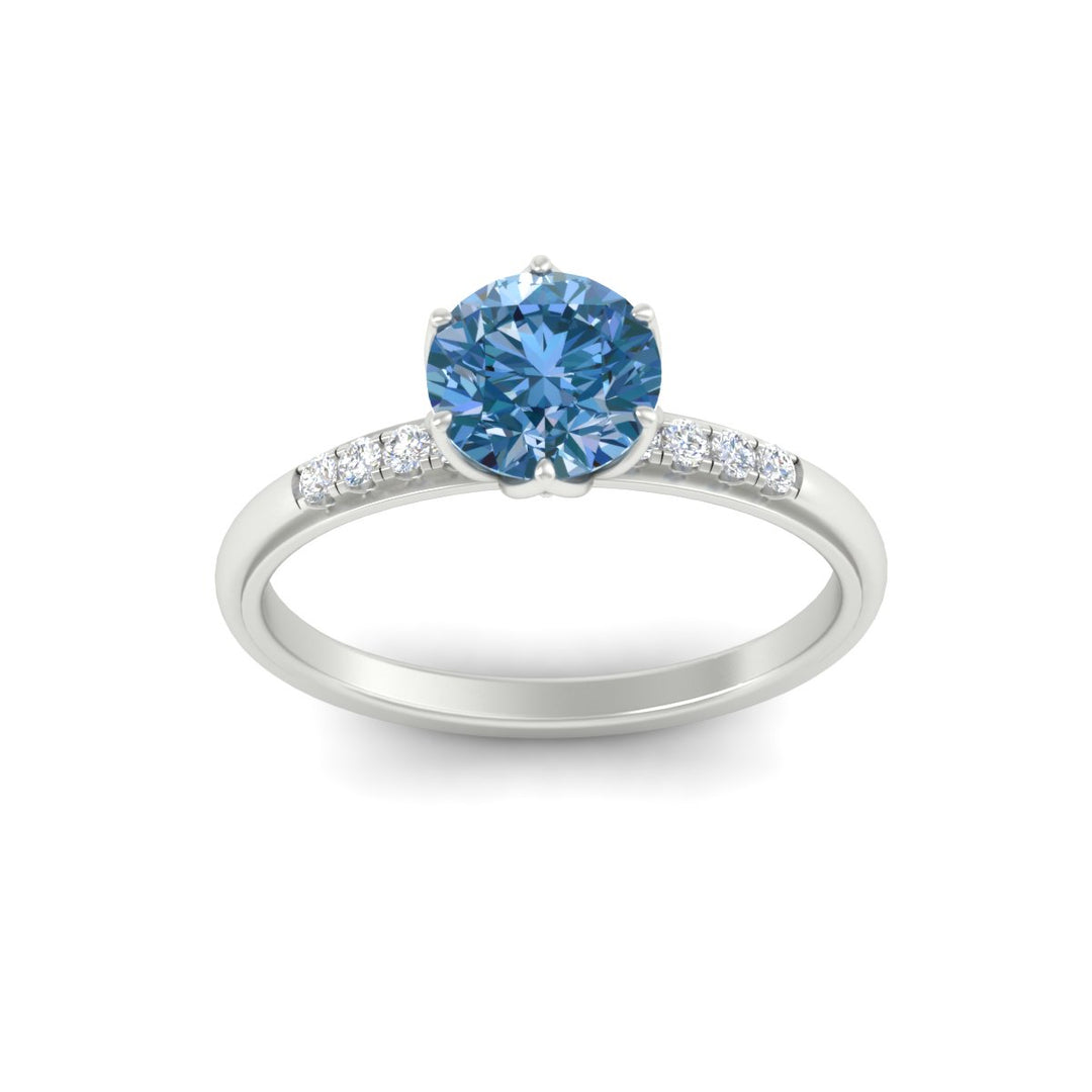 Colored Fancy Lab Scalloped Tulip Round Cut Diamond Ring