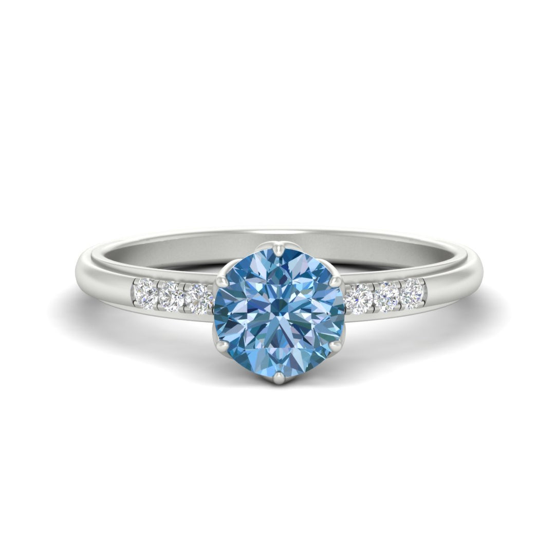 Colored Fancy Lab Scalloped Tulip Round Cut Diamond Ring