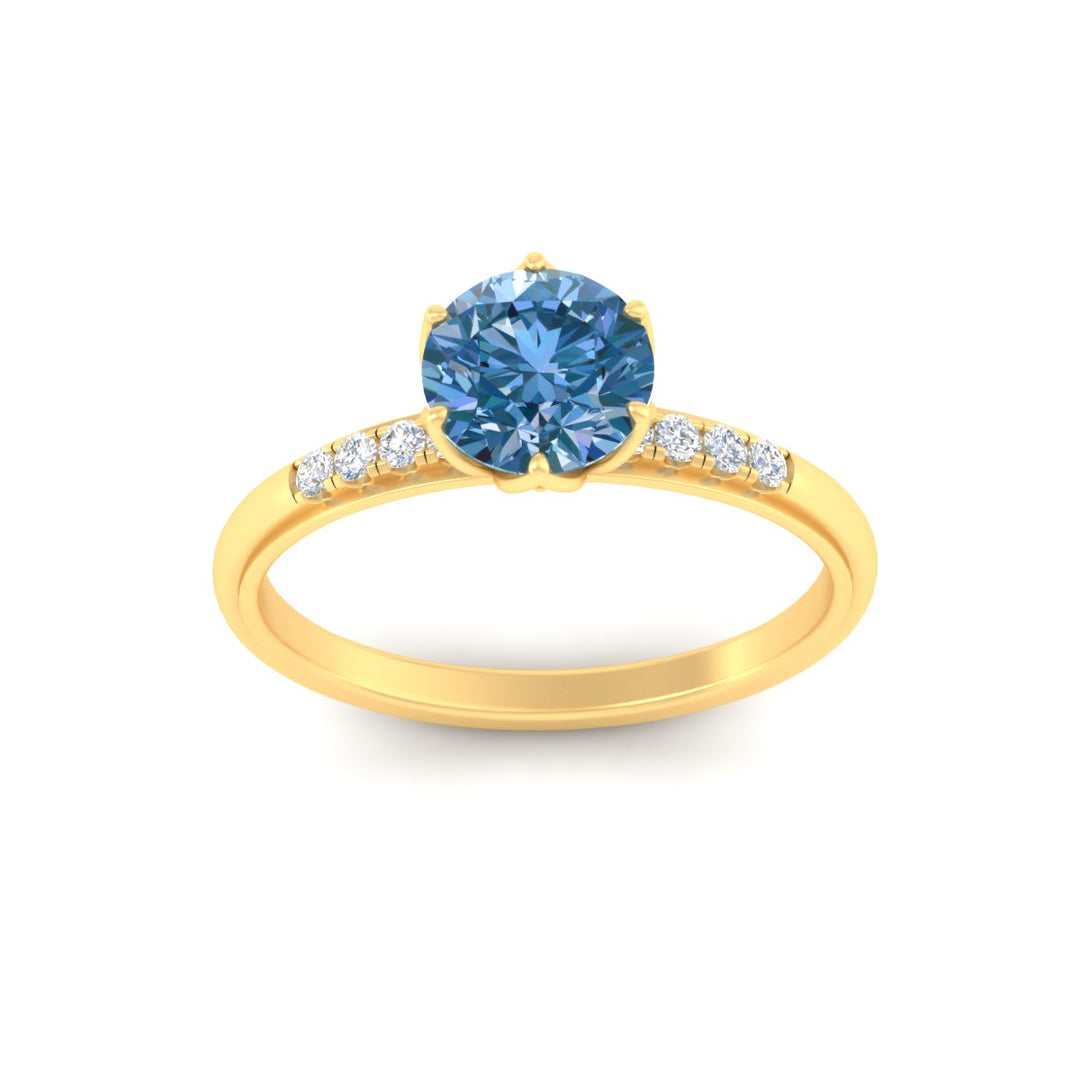 Colored Fancy Lab Scalloped Tulip Round Cut Diamond Ring