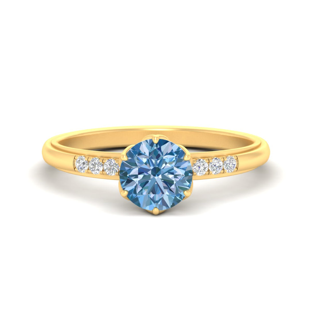 Colored Fancy Lab Scalloped Tulip Round Cut Diamond Ring