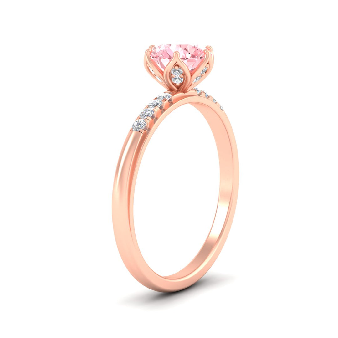 Colored Fancy Lab Scalloped Tulip Round Cut Diamond Ring