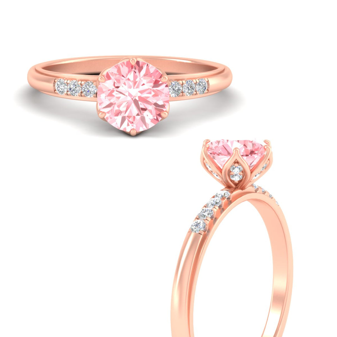 Colored Fancy Lab Scalloped Tulip Round Cut Diamond Ring