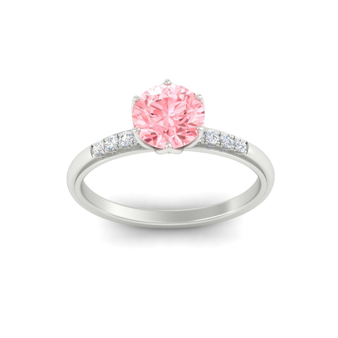 Colored Fancy Lab Scalloped Tulip Round Cut Diamond Ring