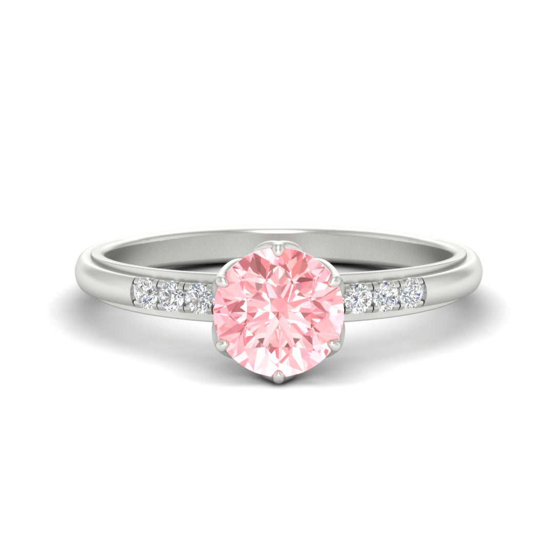 Colored Fancy Lab Scalloped Tulip Round Cut Diamond Ring