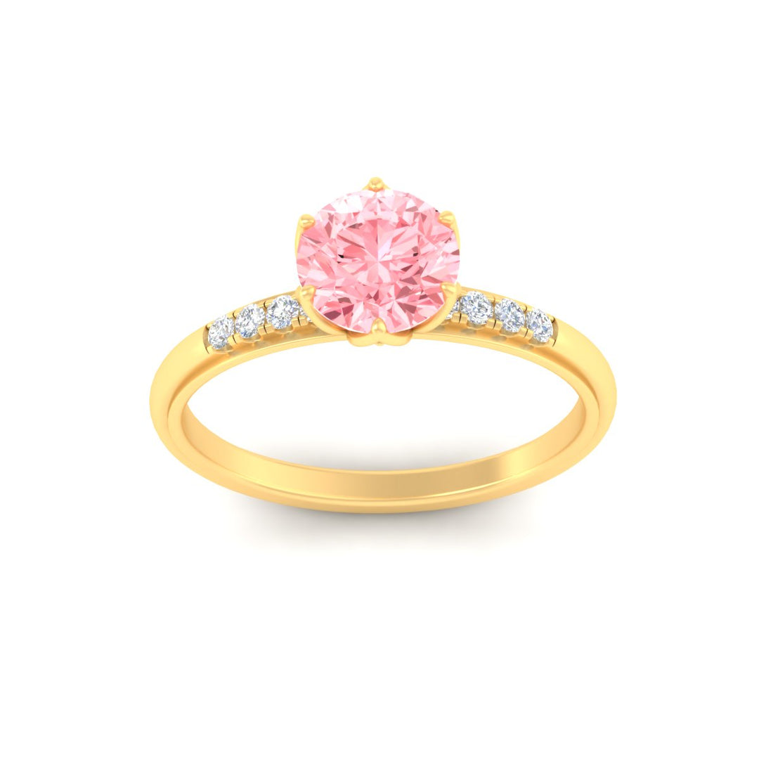 Colored Fancy Lab Scalloped Tulip Round Cut Diamond Ring