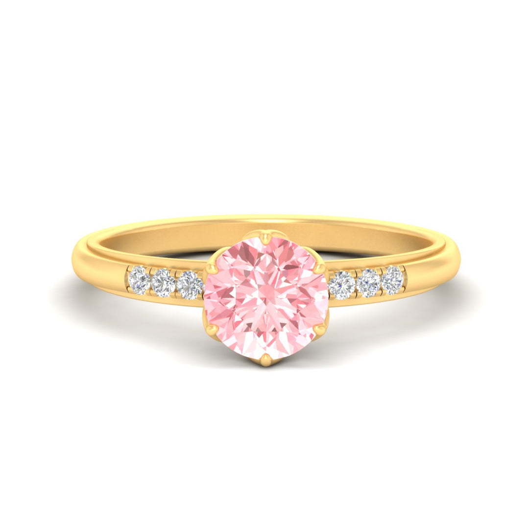 Colored Fancy Lab Scalloped Tulip Round Cut Diamond Ring