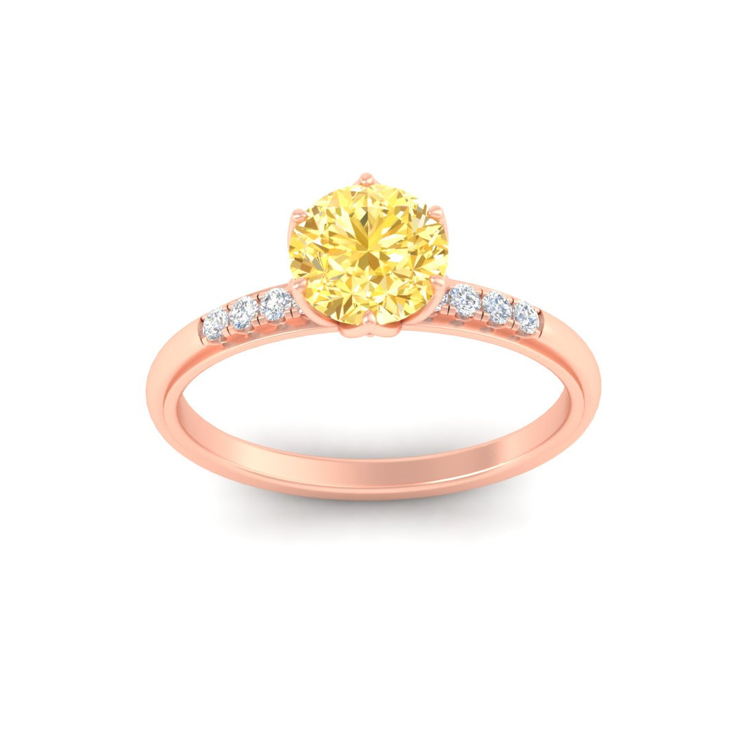Colored Fancy Lab Scalloped Tulip Round Cut Diamond Ring