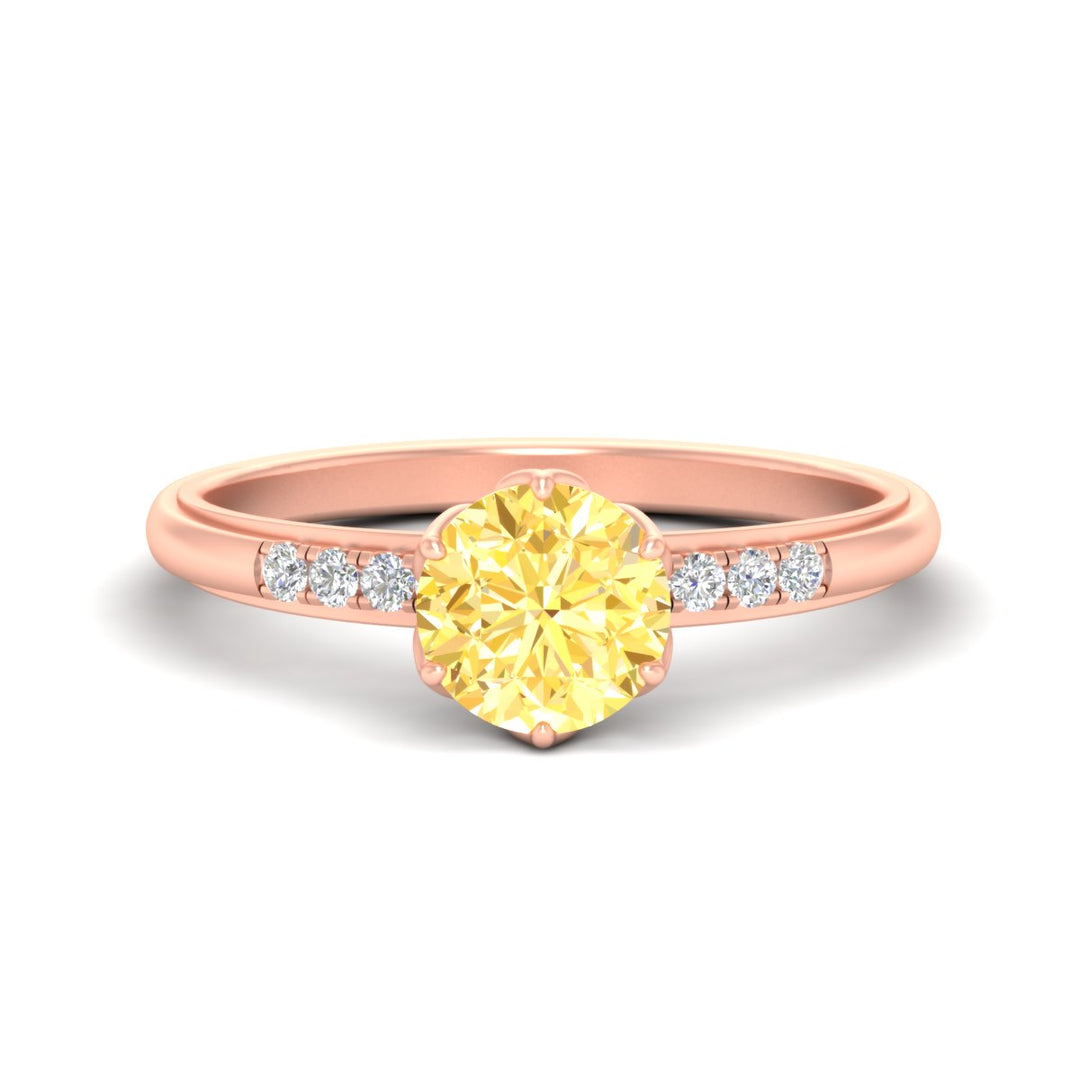 Colored Fancy Lab Scalloped Tulip Round Cut Diamond Ring