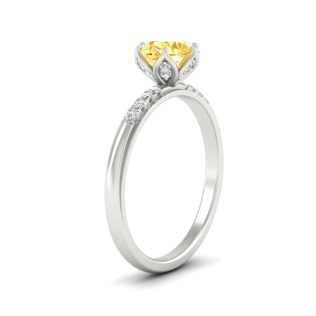 Colored Fancy Lab Scalloped Tulip Round Cut Diamond Ring