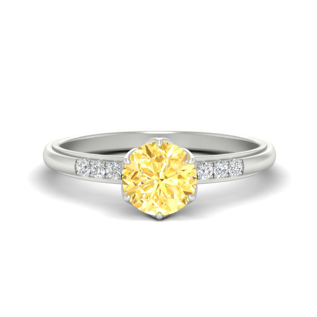 Colored Fancy Lab Scalloped Tulip Round Cut Diamond Ring
