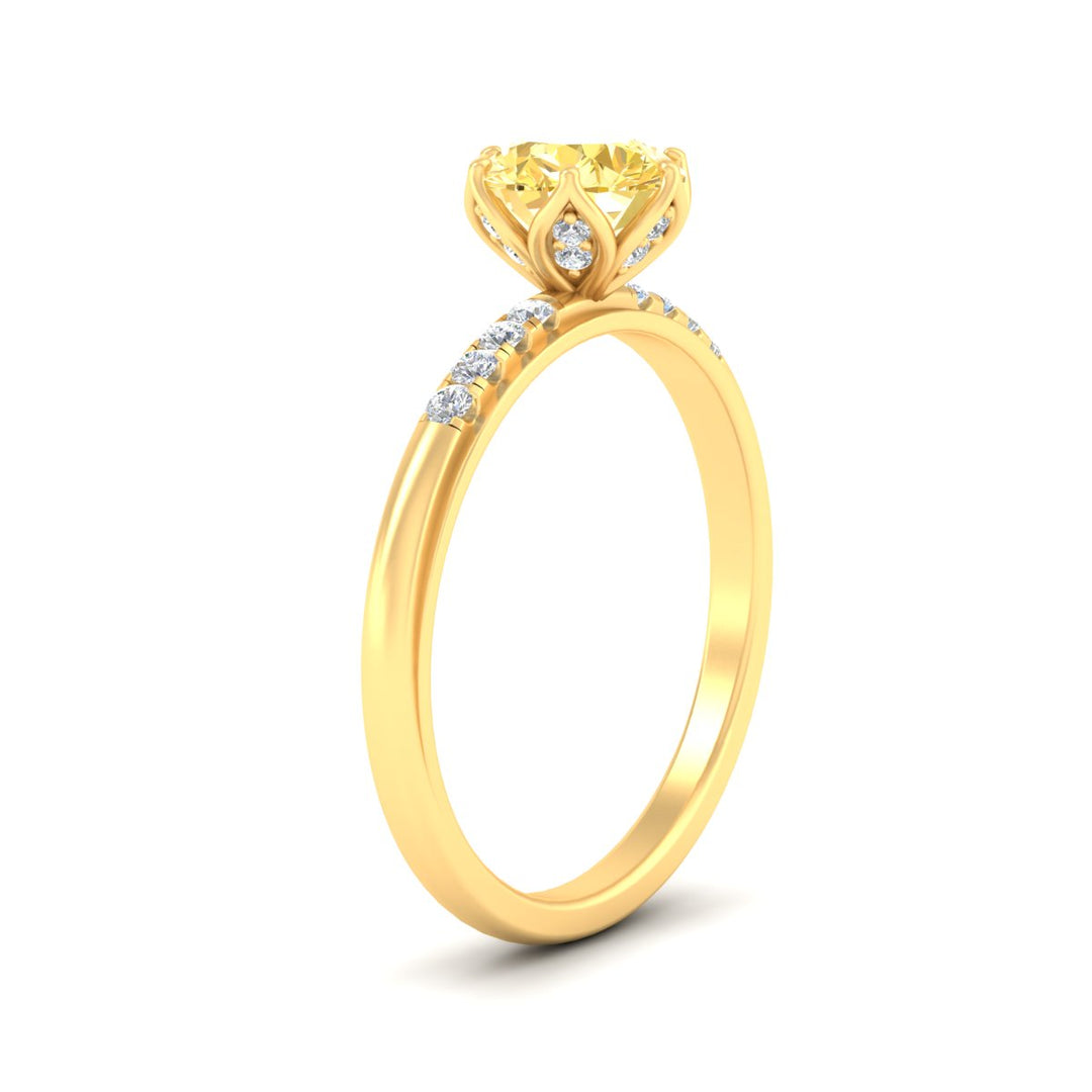 Colored Fancy Lab Scalloped Tulip Round Cut Diamond Ring