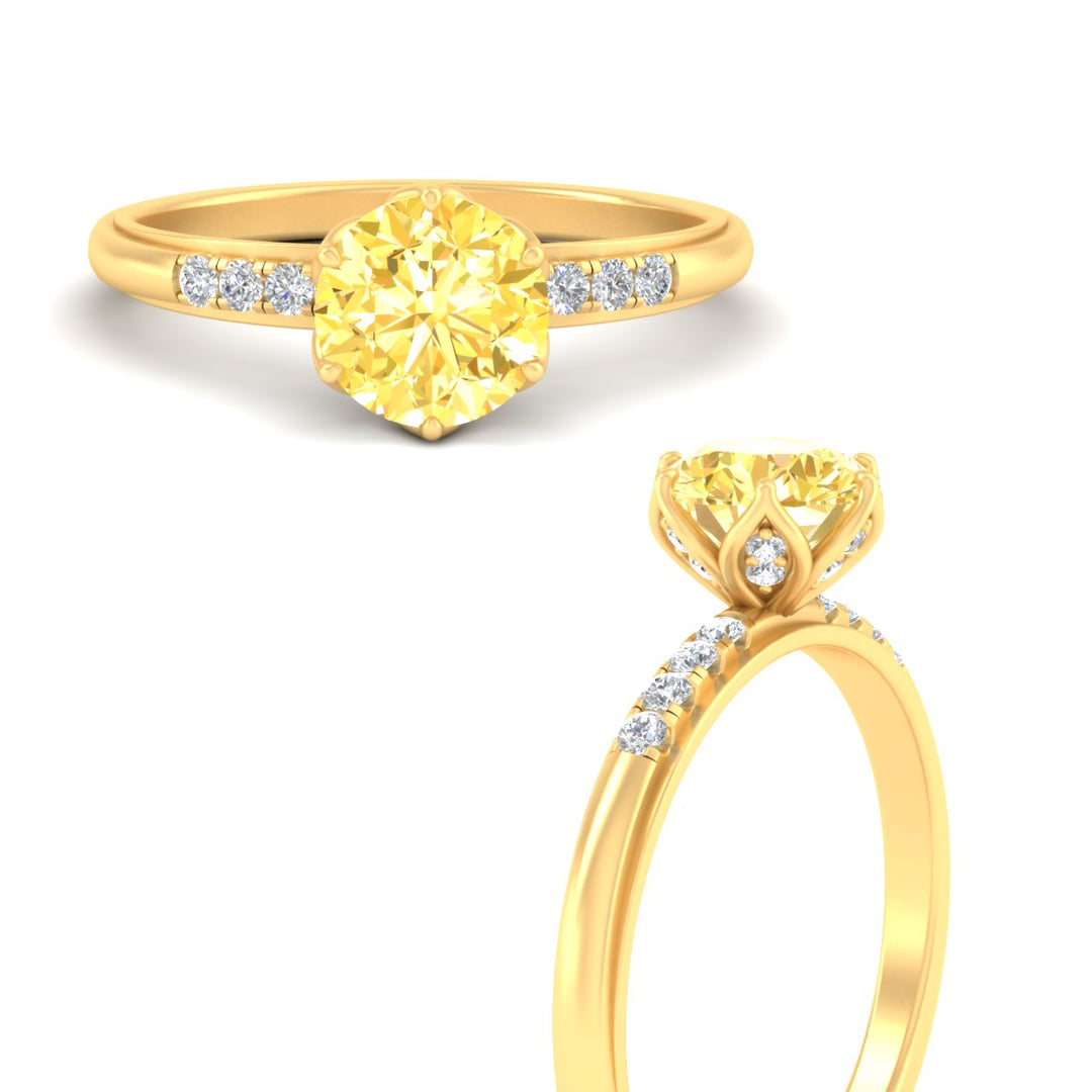 Colored Fancy Lab Scalloped Tulip Round Cut Diamond Ring