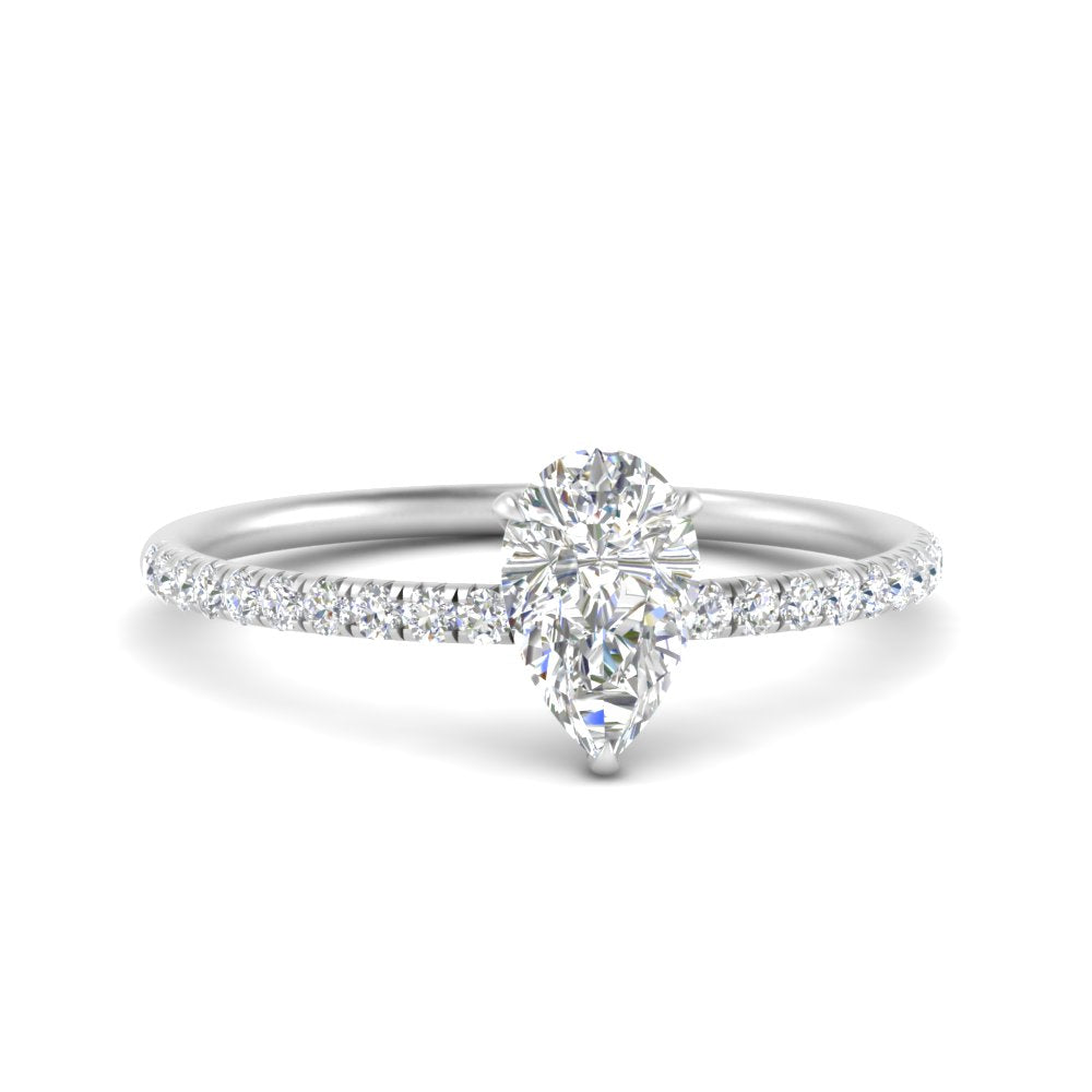 0.90 Ct. Petite Half Coverage Pear Lab Diamond Engagement Ring 14K Gold