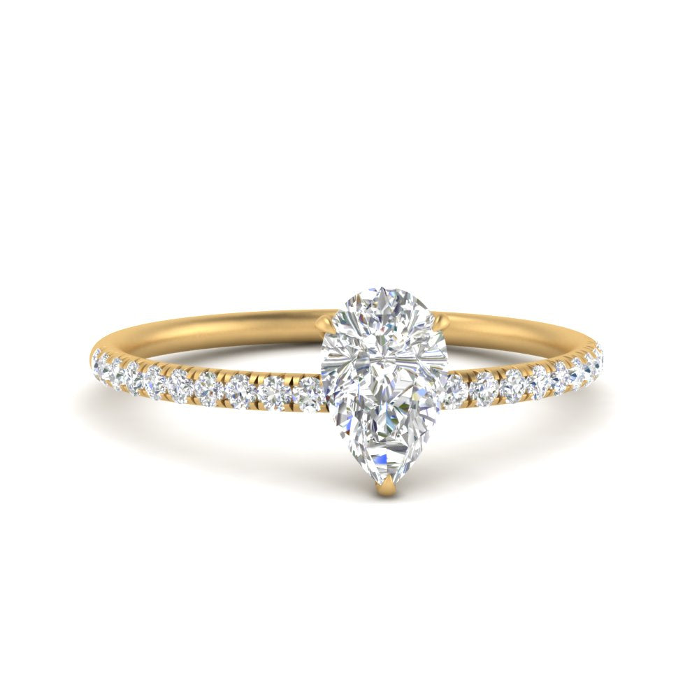 0.90 Ct. Petite Half Coverage Pear Lab Diamond Engagement Ring 14K Gold