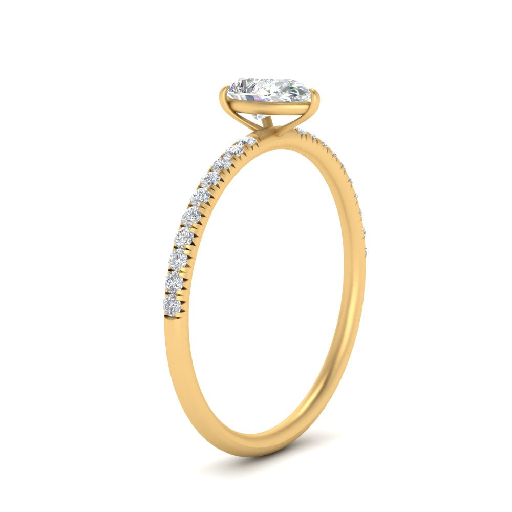 0.90 Ct. Petite Half Coverage Pear Lab Diamond Engagement Ring 14K Gold