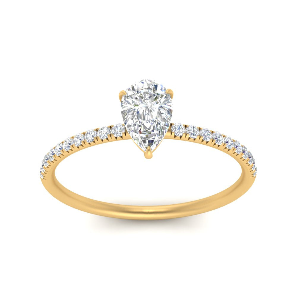 0.90 Ct. Petite Half Coverage Pear Lab Diamond Engagement Ring 14K Gold
