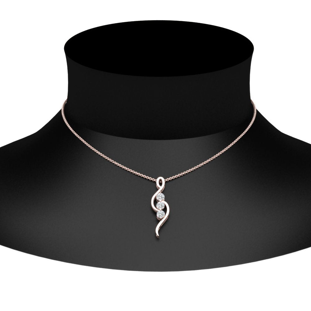 Lab Diamond 3 Stone Swirl Pendant 14K Gold