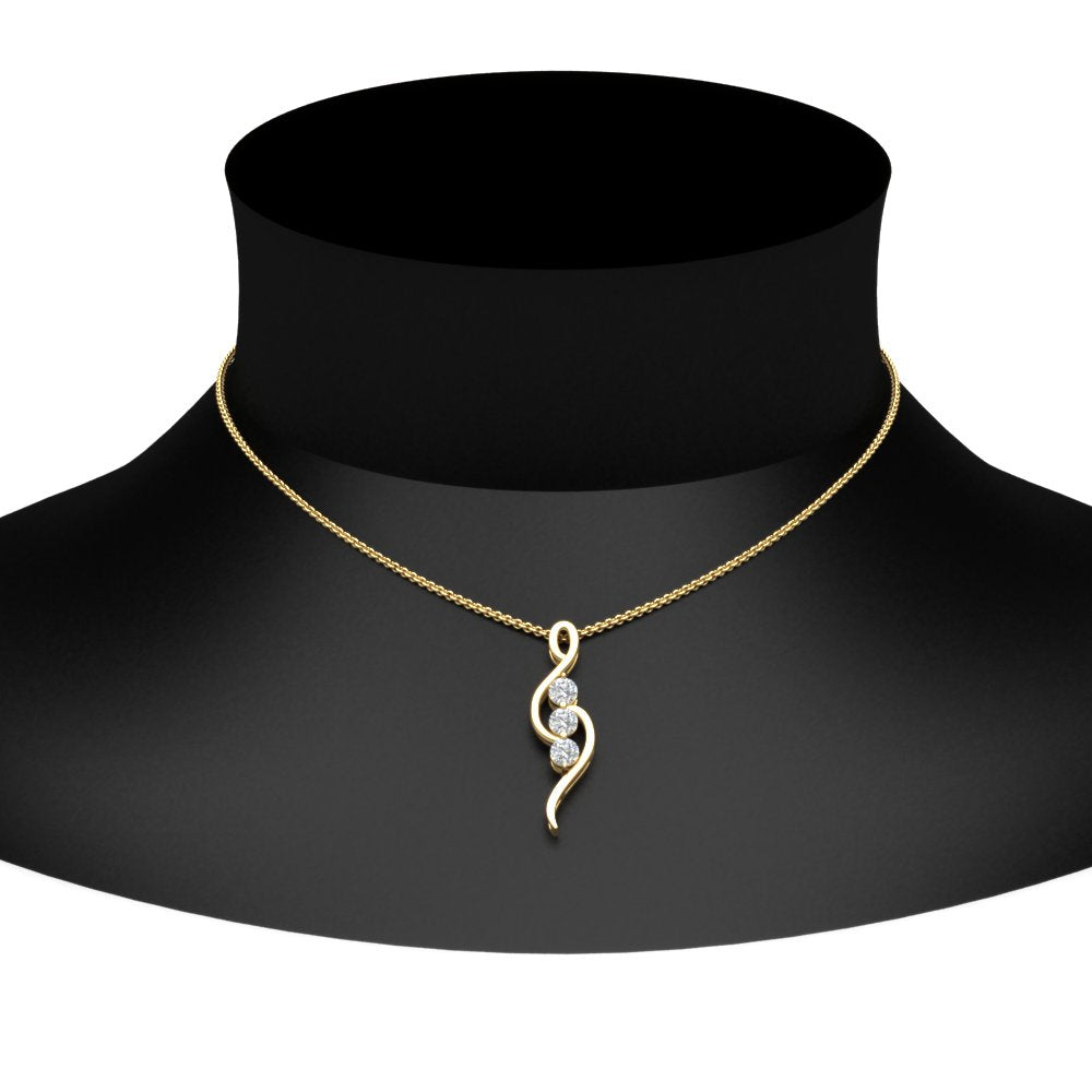 Lab Diamond 3 Stone Swirl Pendant 14K Gold