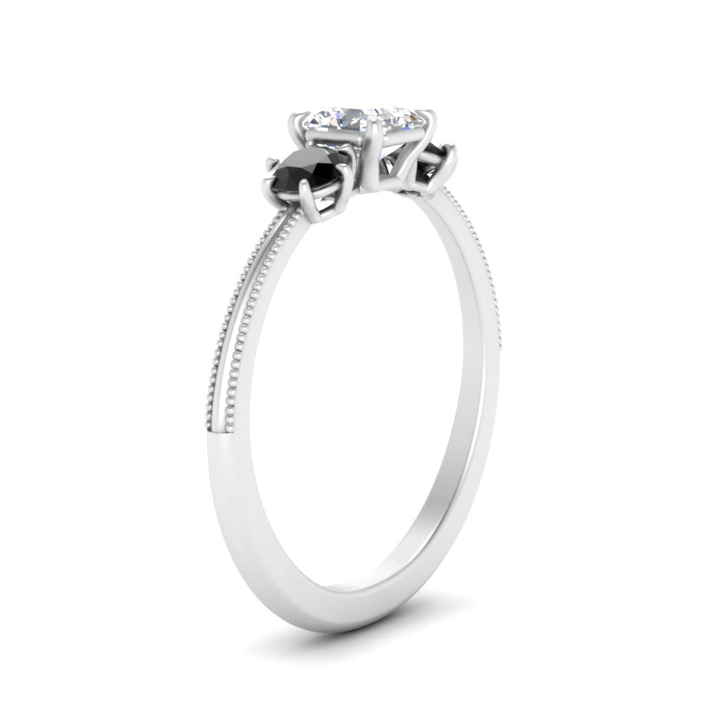 14K Gold Asscher & Round Cut Lab Diamond 3 Stone Engagement Ring