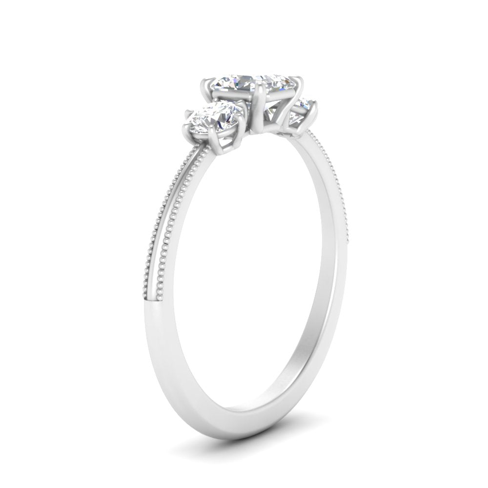 14K Gold Asscher & Round Cut Lab Diamond 3 Stone Engagement Ring