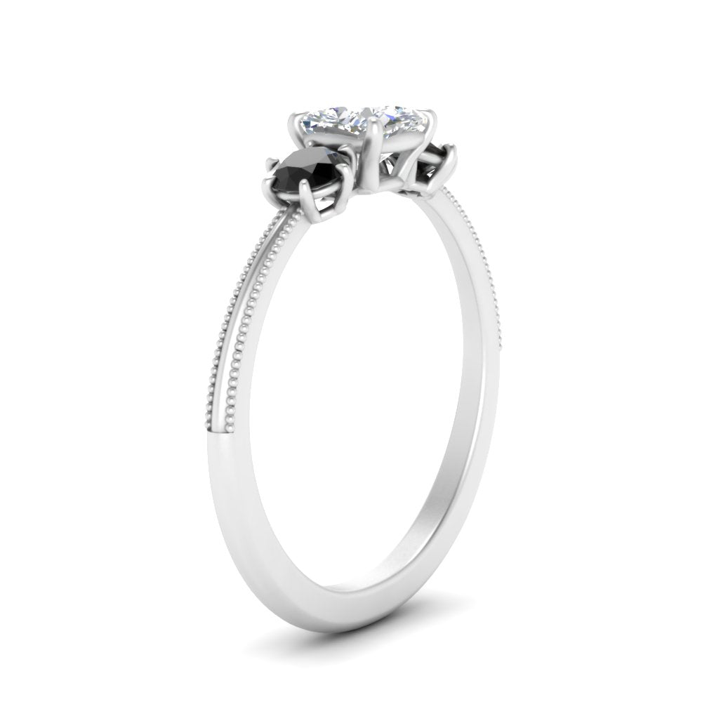 14K Gold Cushion & Round Cut Lab Diamond 3 Stone Engagement Ring