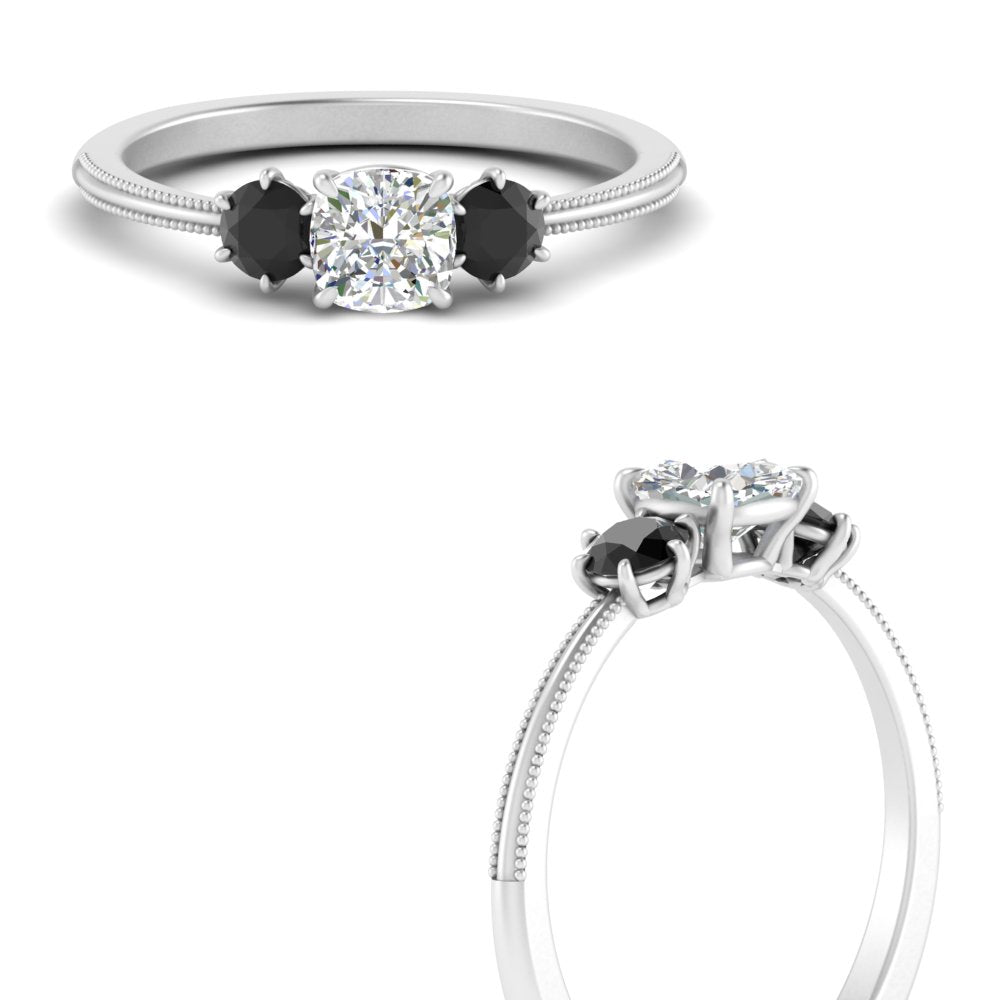 14K Gold Cushion & Round Cut Lab Diamond 3 Stone Engagement Ring