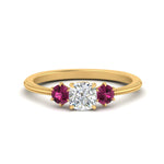 Load image into Gallery viewer, 14K Gold Cushion &amp; Round Cut Lab Diamond 3 Stone Engagement Ring

