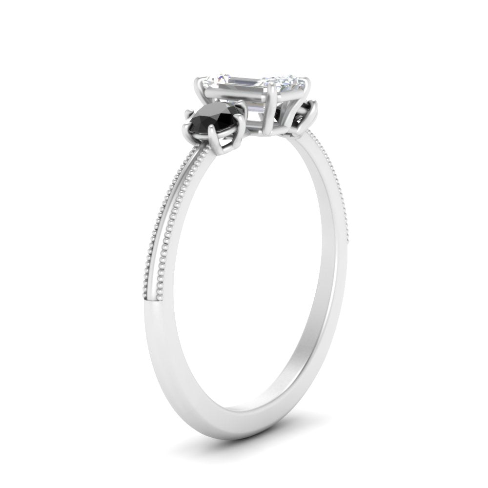 14K Gold Emerald & Round Cut Lab Diamond 3 Stone Engagement Ring