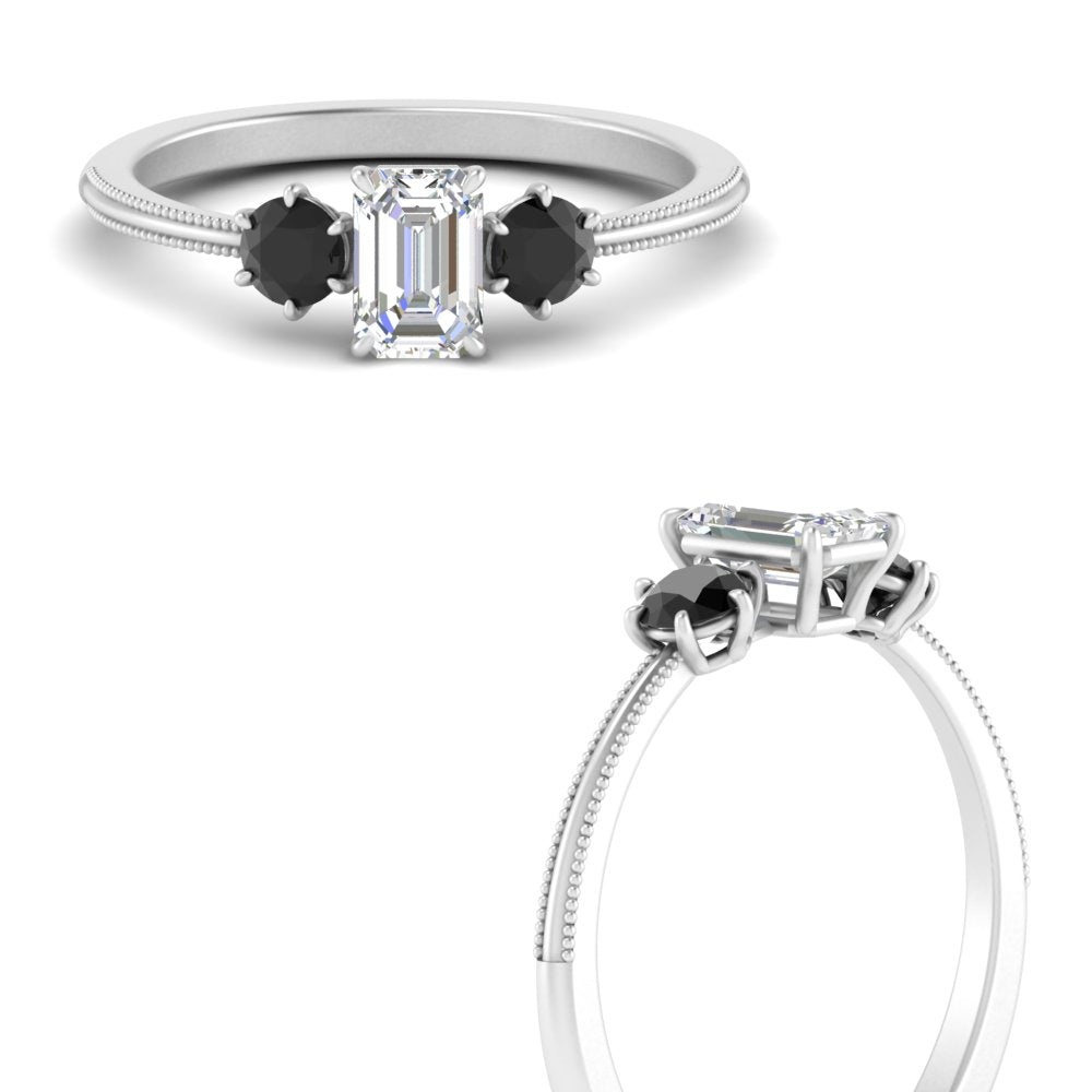 14K Gold Emerald & Round Cut Lab Diamond 3 Stone Engagement Ring