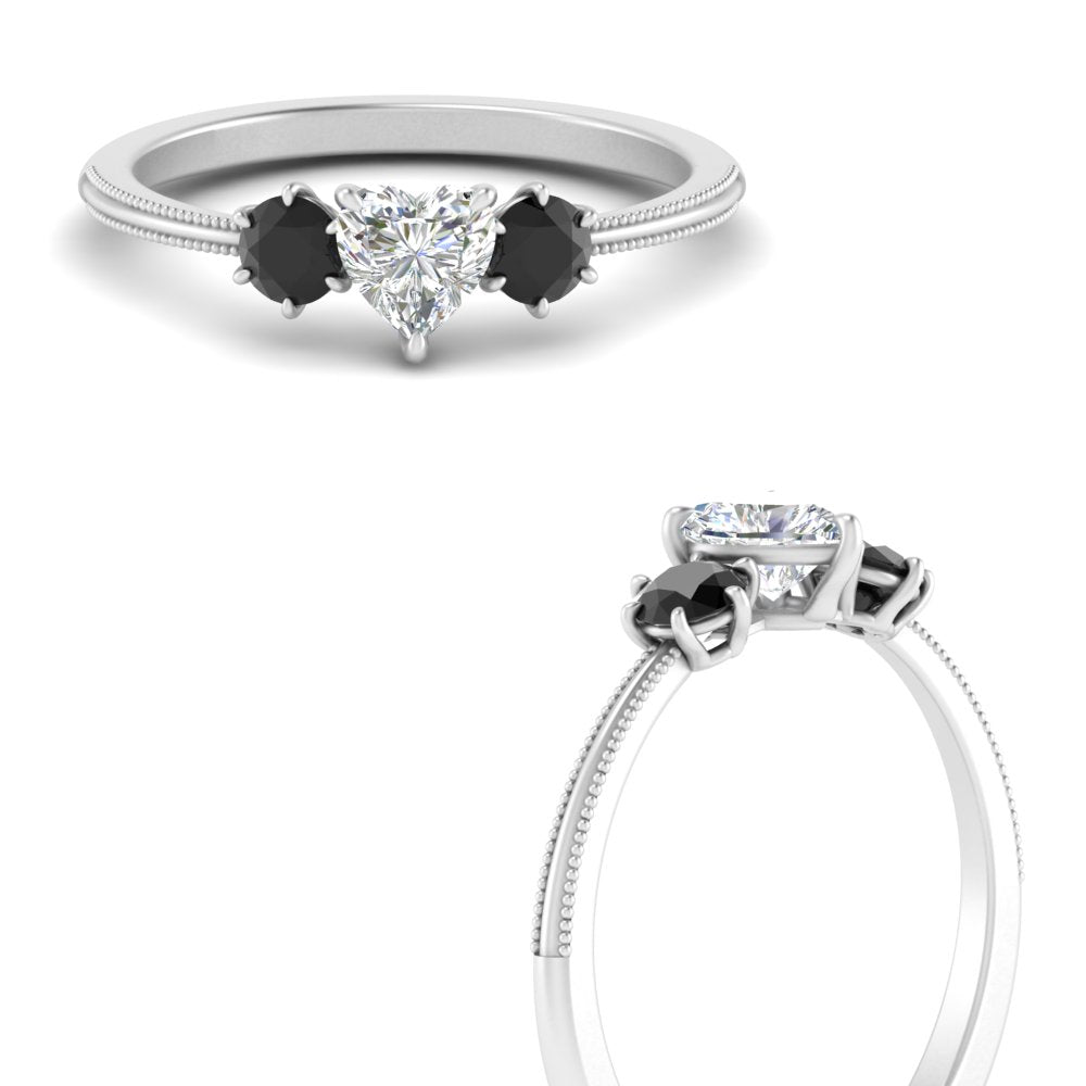 14K Gold Heart & Round Cut Diamond 3 Stone Engagement Ring