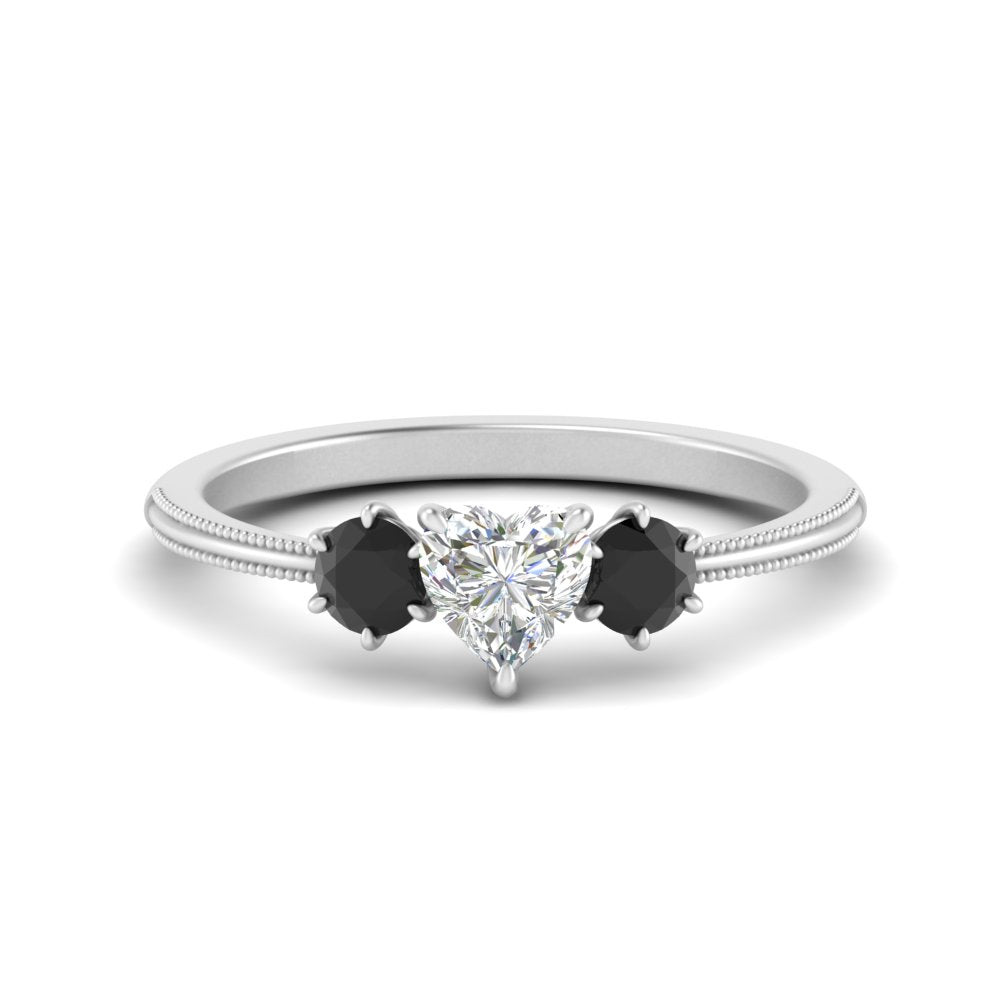 14K Gold Heart & Round Cut Diamond 3 Stone Engagement Ring