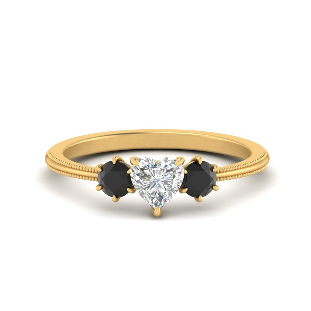 14K Gold Heart & Round Cut Diamond 3 Stone Engagement Ring