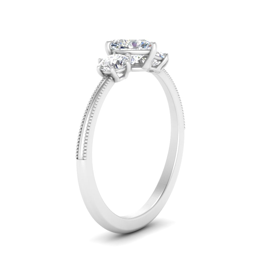 14K Gold Heart & Round Cut Diamond 3 Stone Engagement Ring