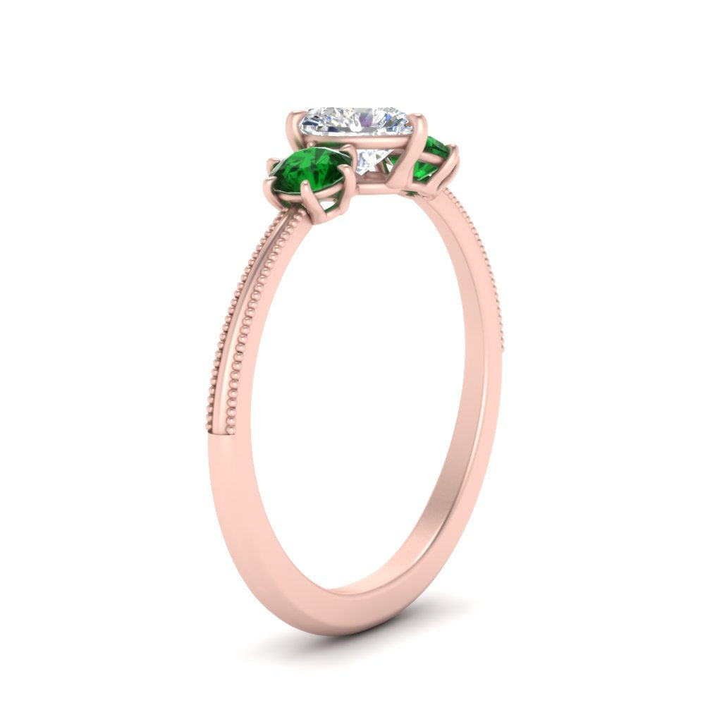 14K Gold Heart & Round Cut Diamond 3 Stone Engagement Ring