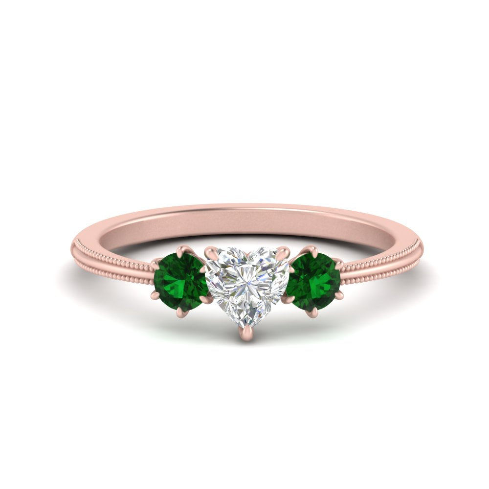 14K Gold Heart & Round Cut Diamond 3 Stone Engagement Ring
