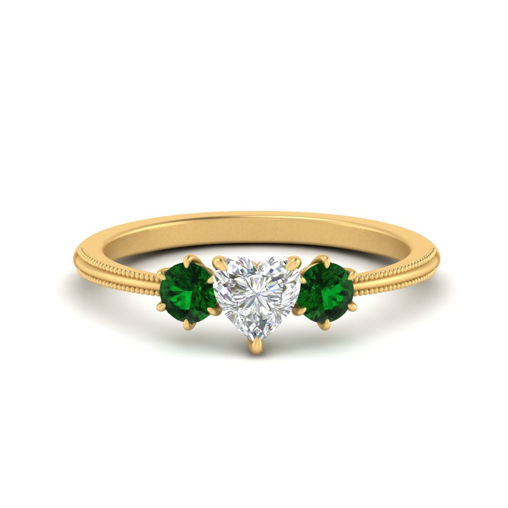 14K Gold Heart & Round Cut Diamond 3 Stone Engagement Ring