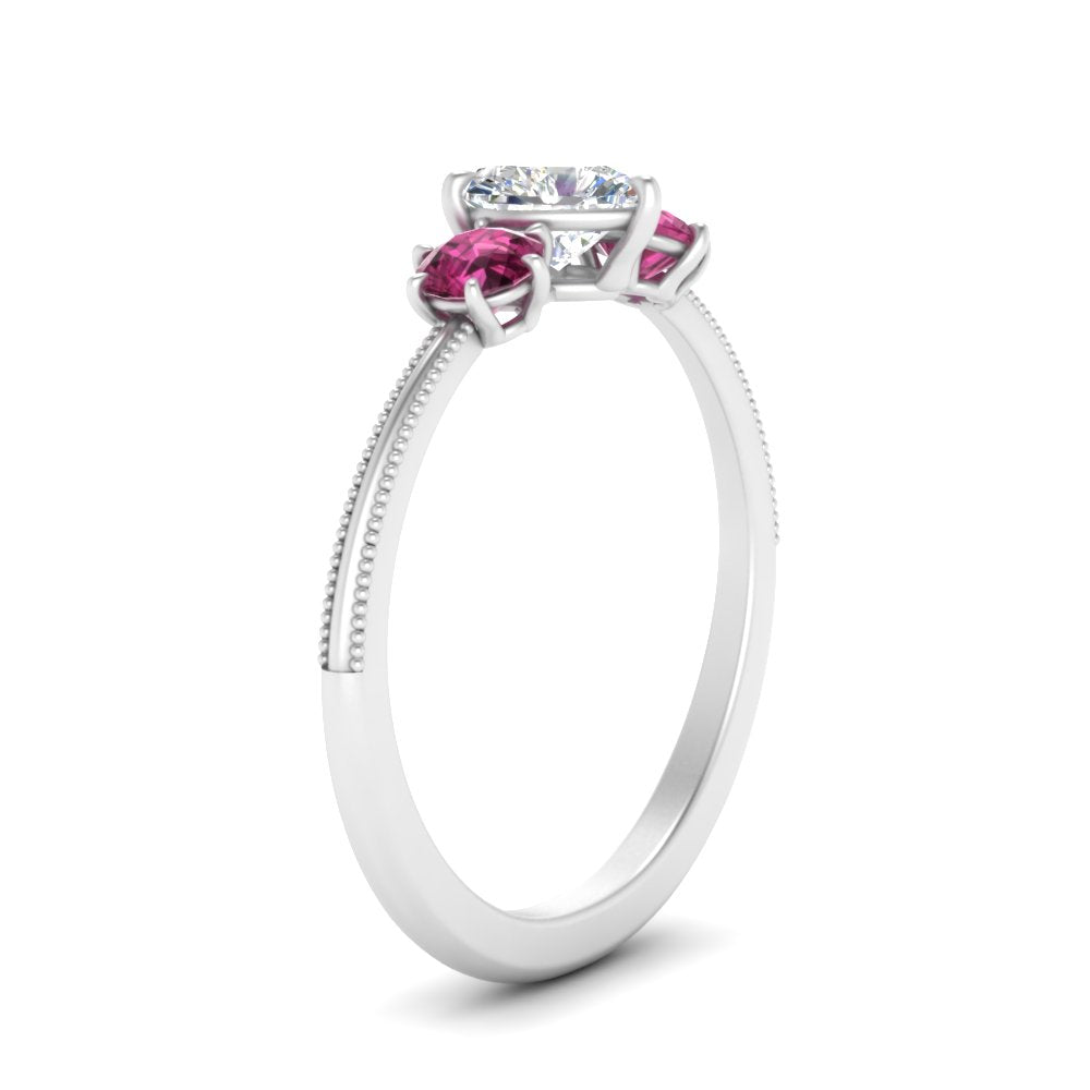 14K Gold Heart & Round Cut Diamond 3 Stone Engagement Ring
