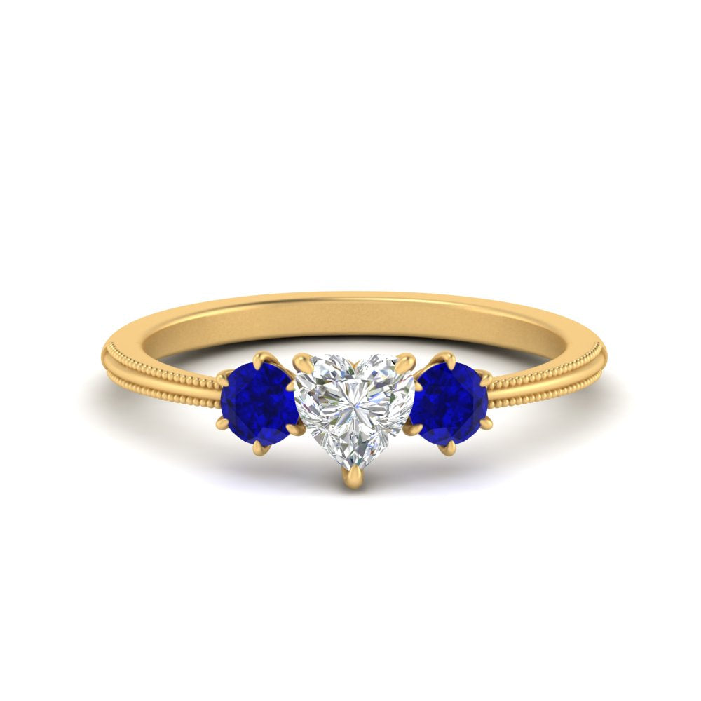14K Gold Heart & Round Cut Diamond 3 Stone Engagement Ring