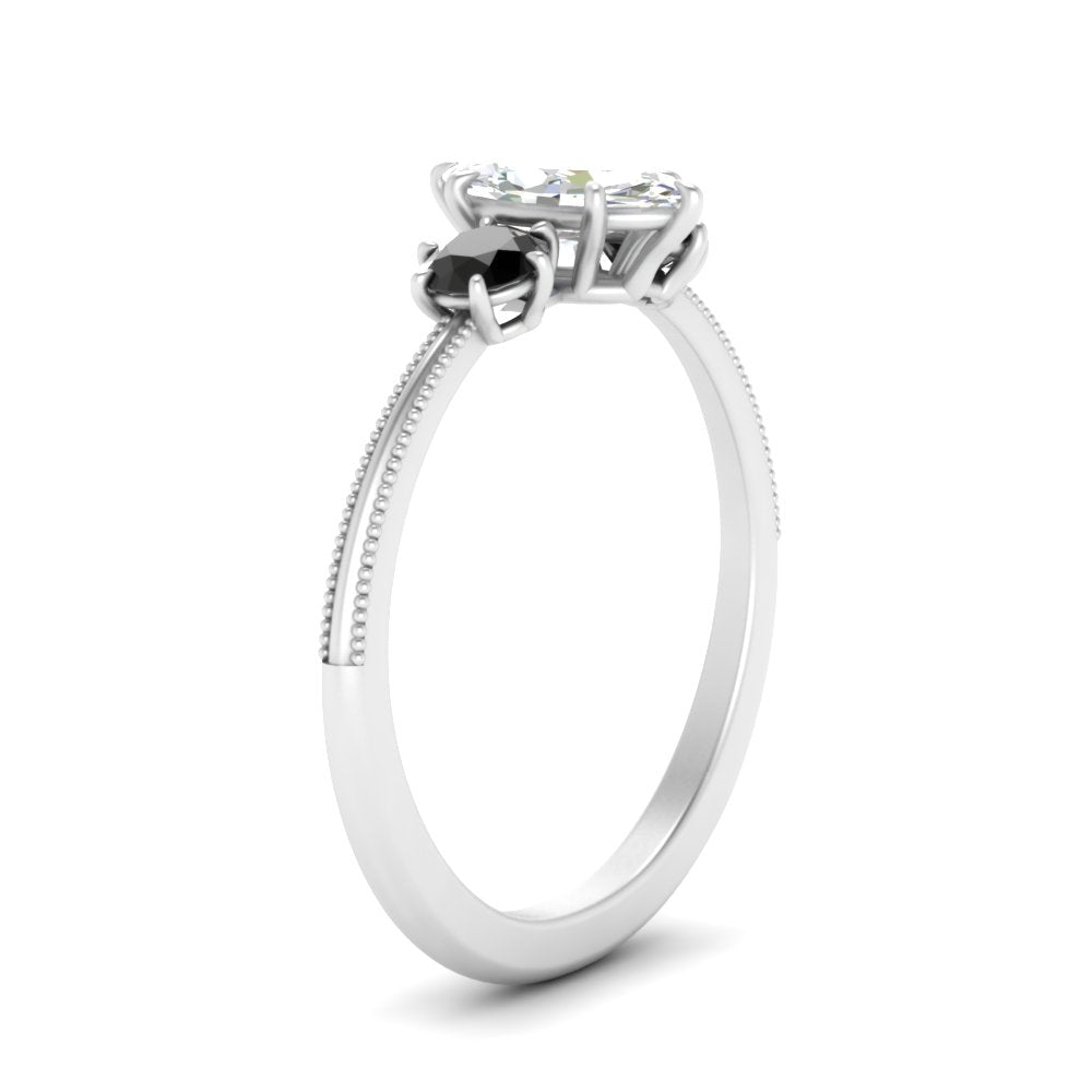 14K Gold Marquise & Round Cut Diamond 3 Stone Engagement Ring