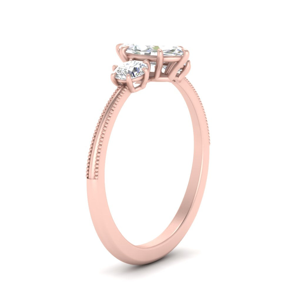 14K Gold Marquise & Round Cut Diamond 3 Stone Engagement Ring