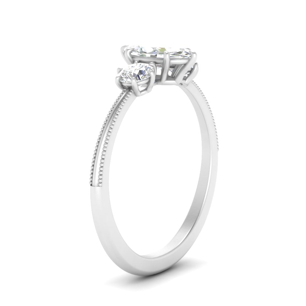 14K Gold Marquise & Round Cut Diamond 3 Stone Engagement Ring