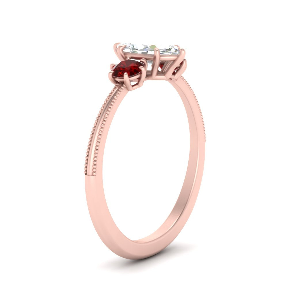 14K Gold Marquise & Round Cut Diamond 3 Stone Engagement Ring
