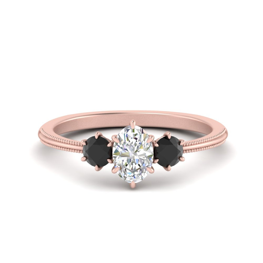 14K Gold Oval & Round Cut Diamond 3 Stone Engagement Ring