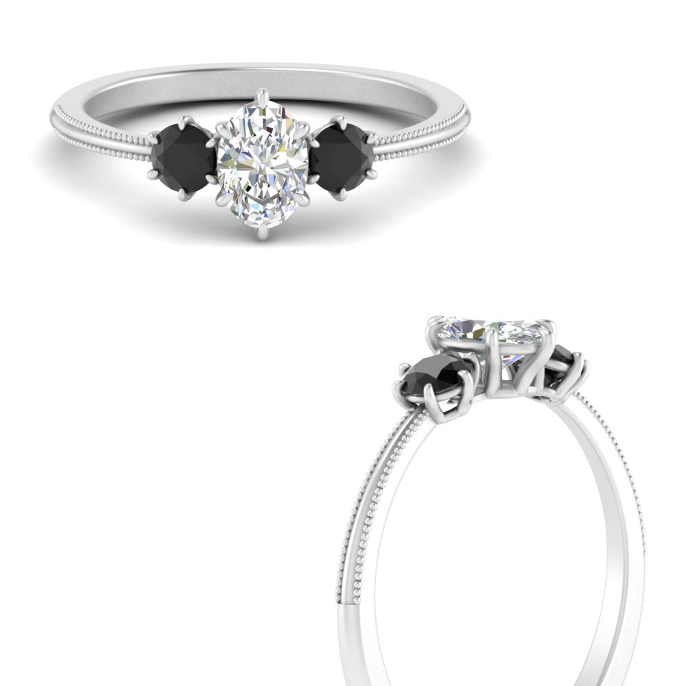 14K Gold Oval & Round Cut Diamond 3 Stone Engagement Ring
