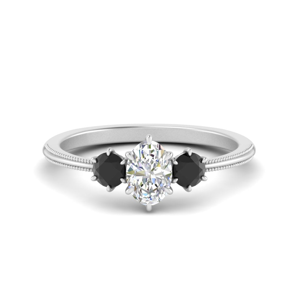 14K Gold Oval & Round Cut Diamond 3 Stone Engagement Ring