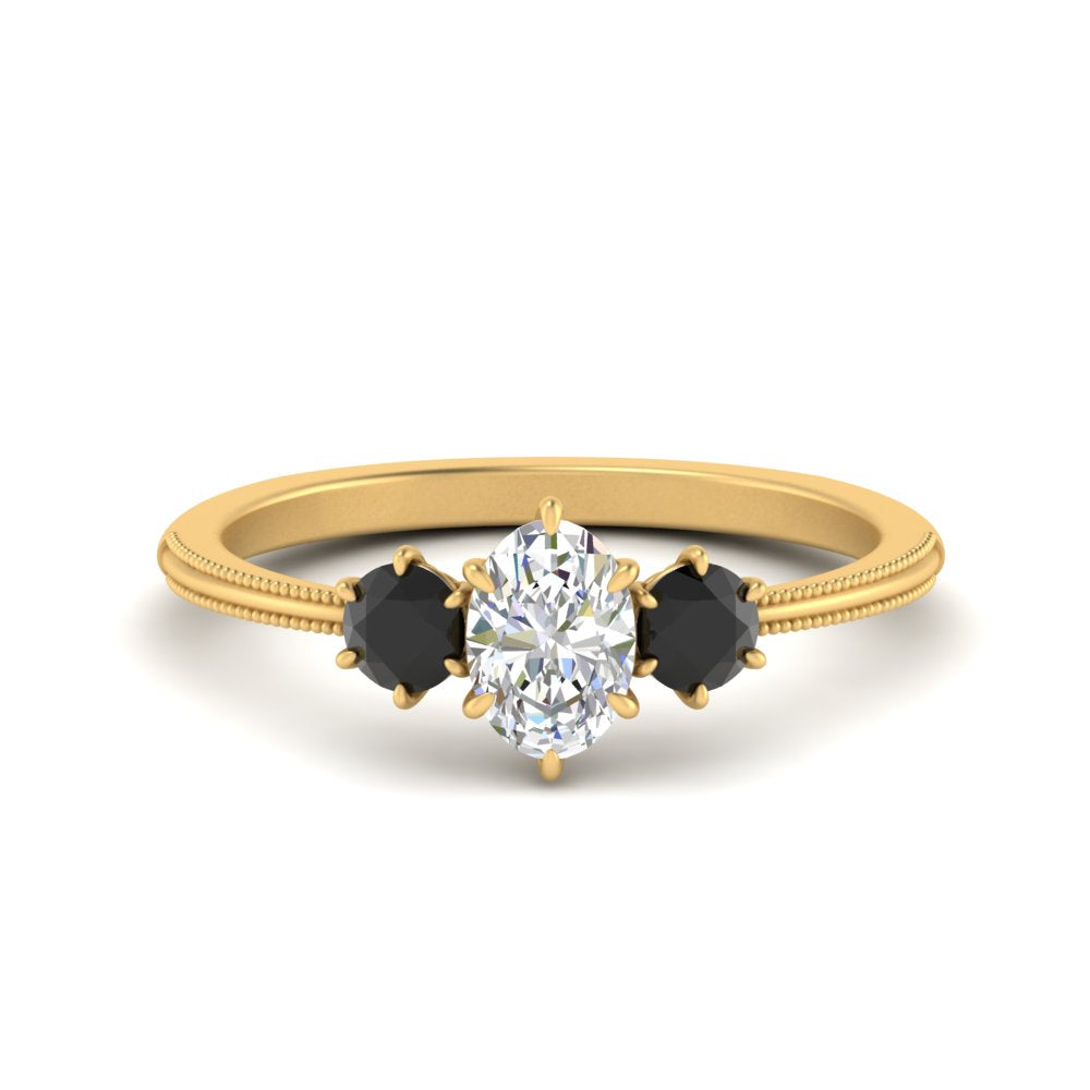 14K Gold Oval & Round Cut Diamond 3 Stone Engagement Ring