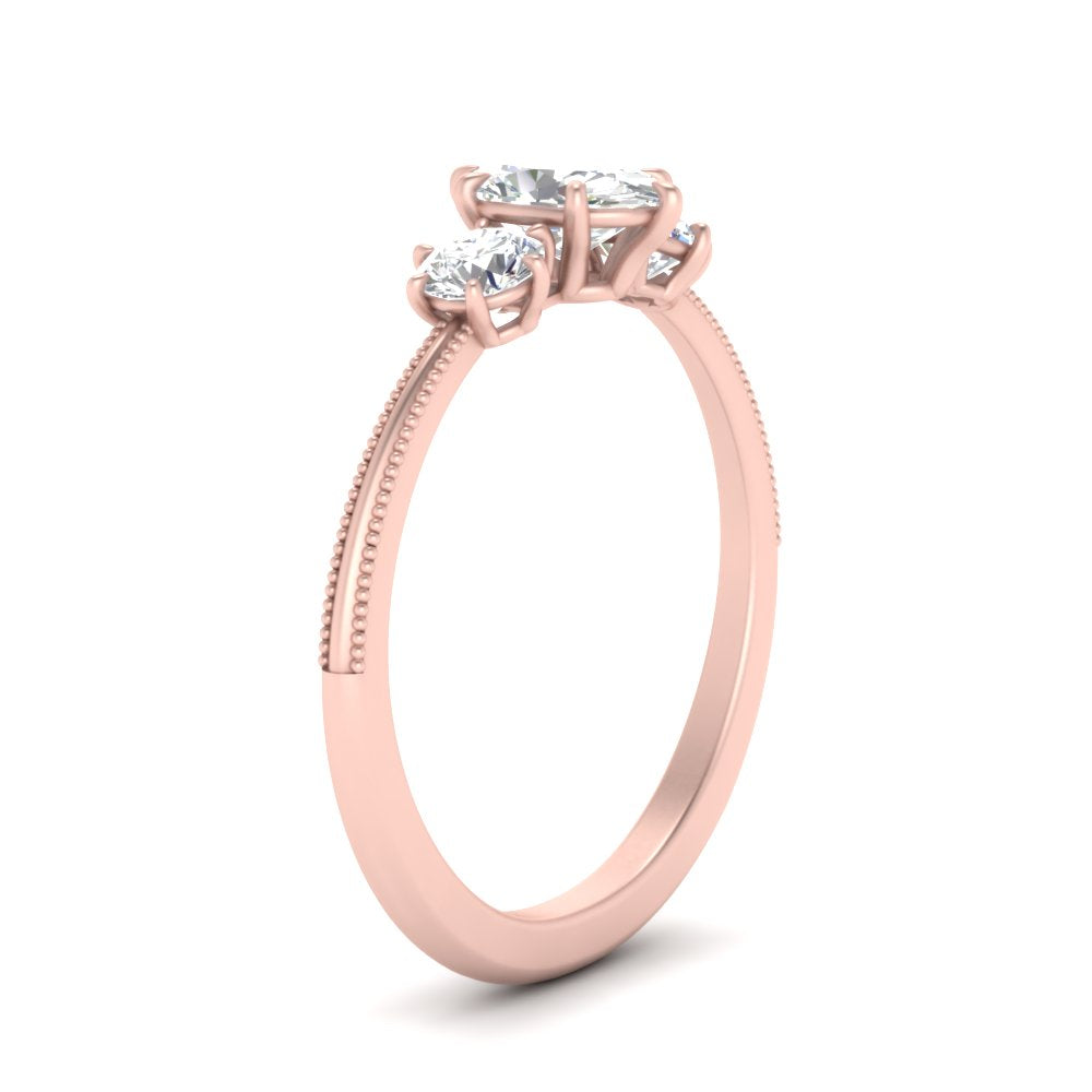 14K Gold Oval & Round Cut Diamond 3 Stone Engagement Ring